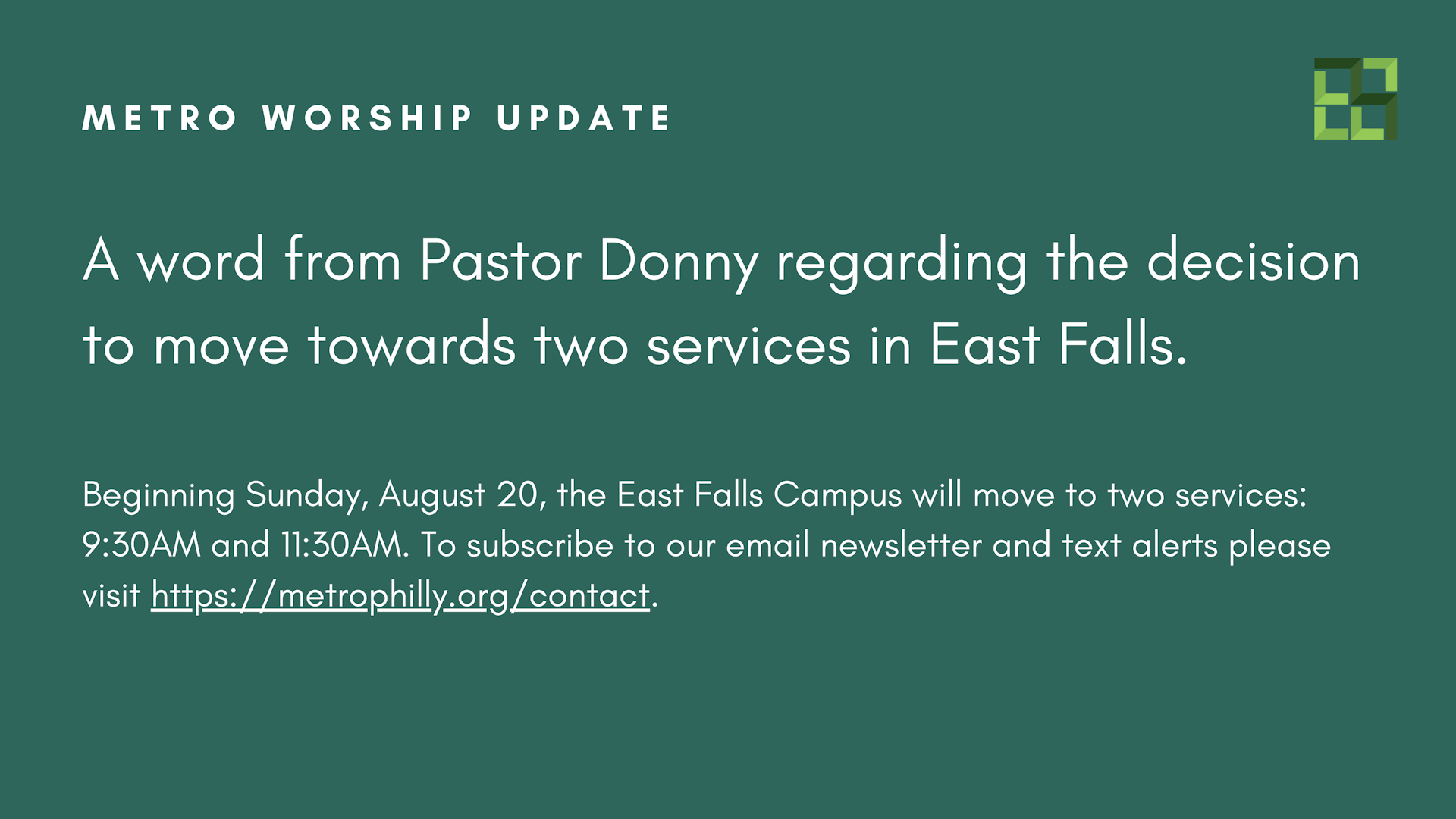 Why We Are Moving to Two Services in East Falls